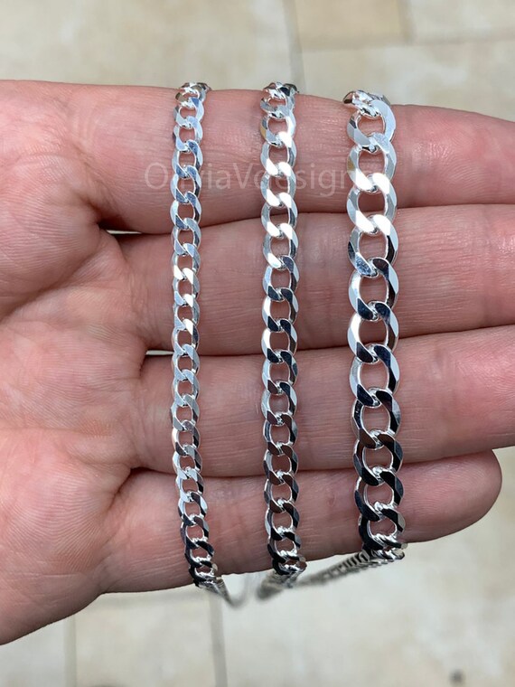 925 Solid Sterling Silver Flat Cuban 