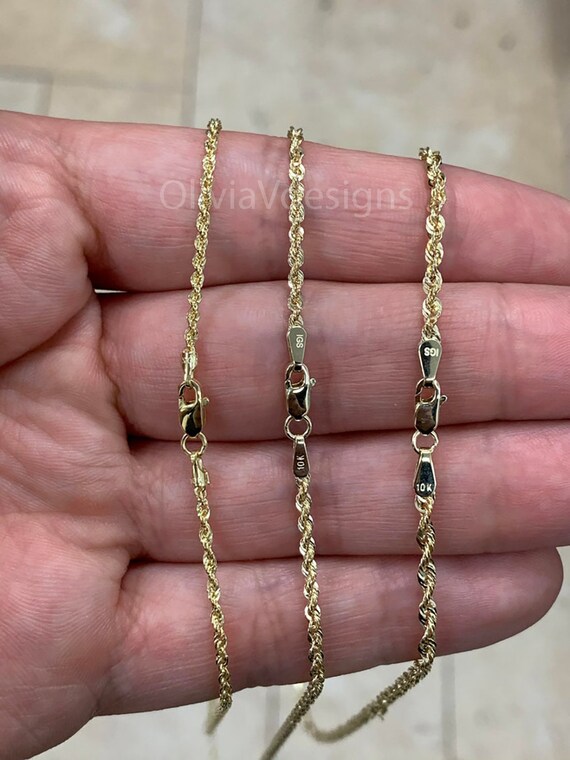 14K Yellow Gold 1mm-5mm Diamond Cut Rope Chain Necklace Bracelet 6- 9.5  Hollow