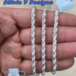 Sterling Silver 4.00mm Rope Chain Necklace: Diamond Cut, Made in Italy