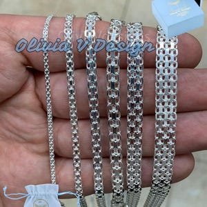 925 Sterling Silver Bismark Bizmark Diamond Cut Chain Necklace Italy 2mm 3mm  4mm 5mm 6mm 8mm , Lobster Clasp, New, Italy, Gift, Men, Woman
