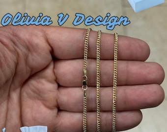 2 mm マイアミ キューバン リンク チェーン ネックレス 本物の 14K