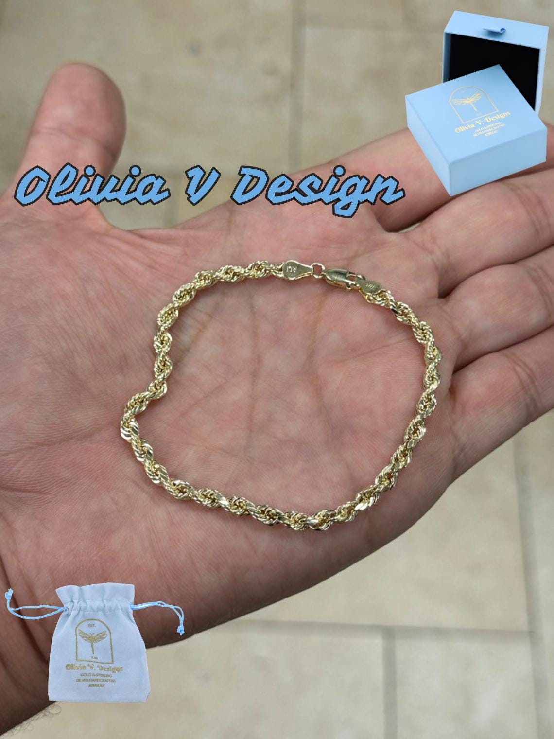 10K Gold Seil Ketten Fußkettchen: Diamantschliff, 4 mm dick