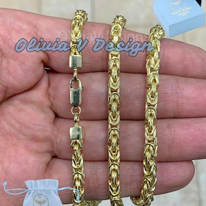 Handmade 4mm Solid 925 Sterling Silver Over 14K Yellow Gold Balinese BYZANTINE Borobudur Chain Necklace Bracelet 8&#39;&#39; 9&#39;&#39; 22&#39;&#39; 24&#39;&#39; 30&#39;&#39;