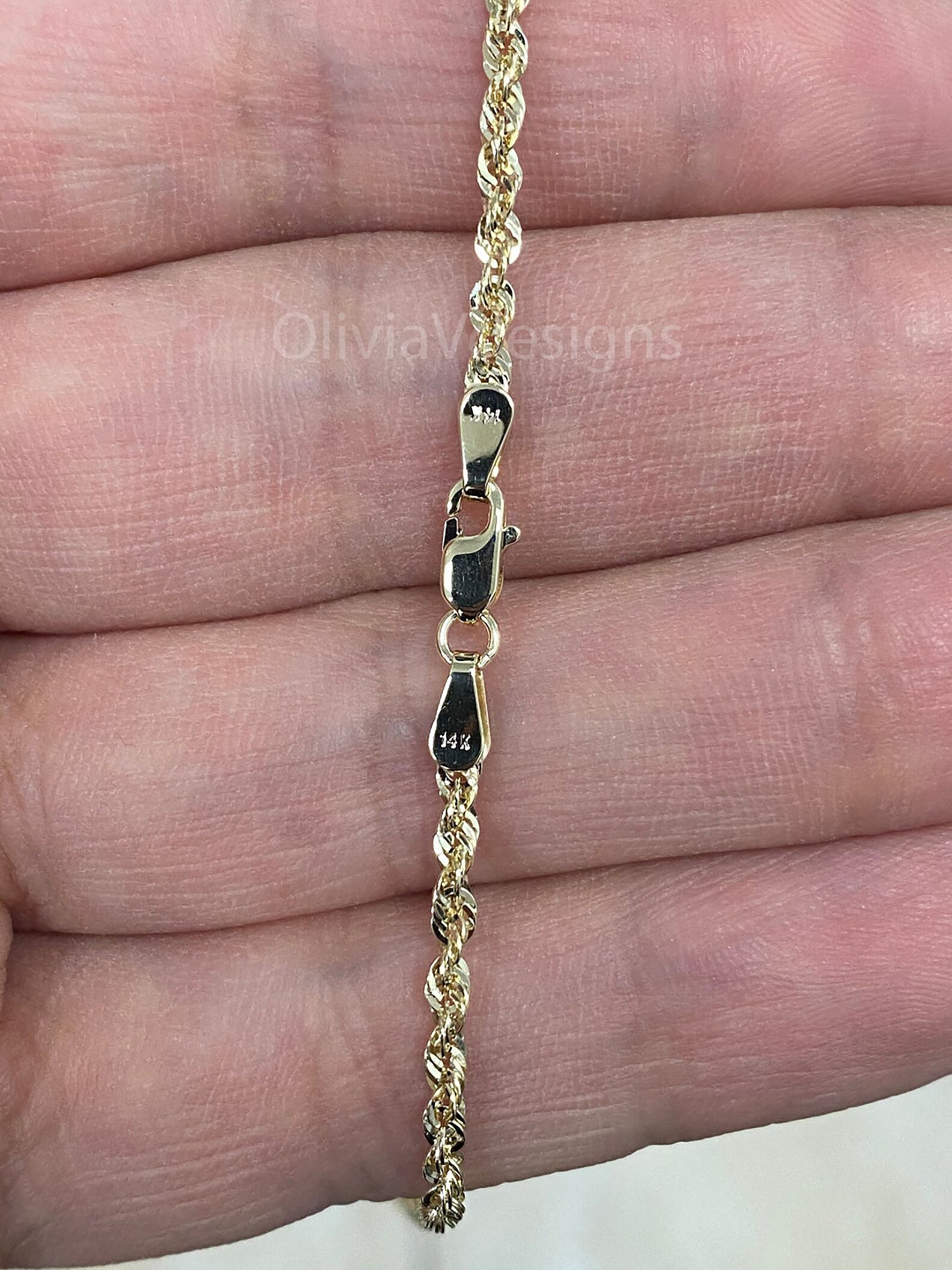 14k Gold Sparkle Rope Chain 2.00mm Light Weight Necklace Etsy