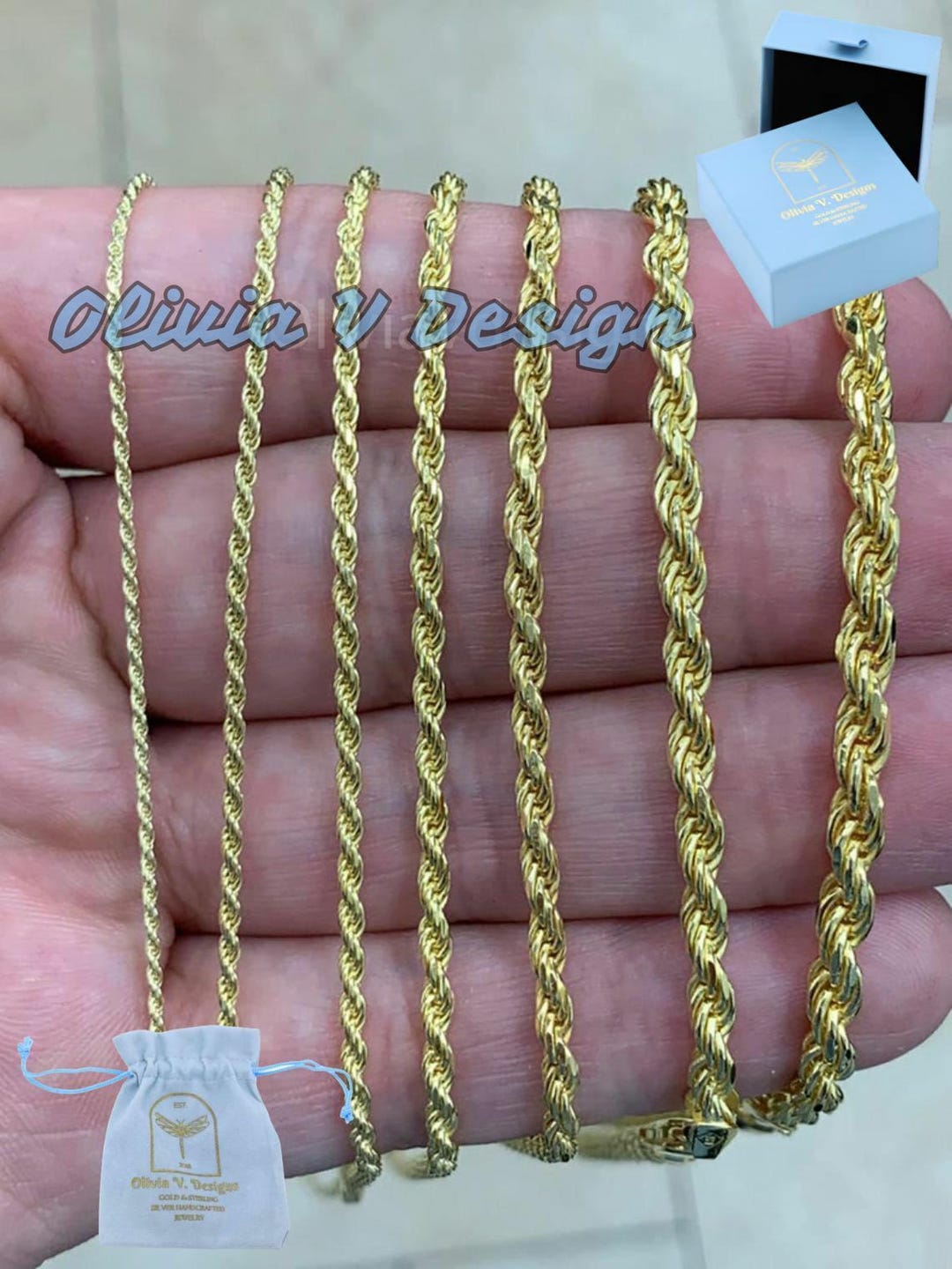 Chain 925 15mm Gold Rope Chain 14K Gold Plated Sterling Silver