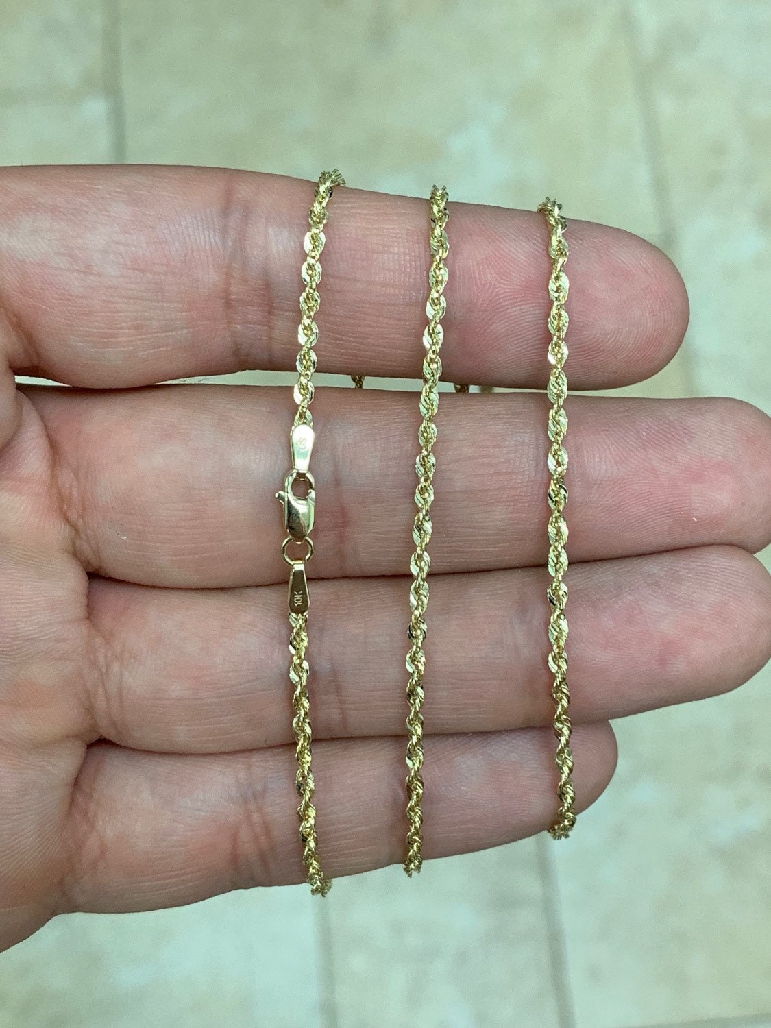 10k Gold Sparkle Rope Chain 2mm Light Weight Necklace Etsy