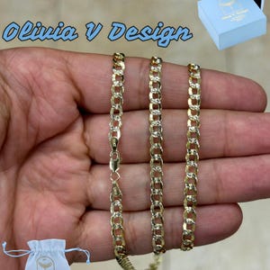 10K Solid Yellow Gold Cuban Two Tone Pave 4.5MM Link Chain Necklace Bracelet Anklet 7.5&#39;&#39; 10&#39;&#39; 18&quot; 20&quot; 22&quot; 24&#39;&#39;, 10K Gold