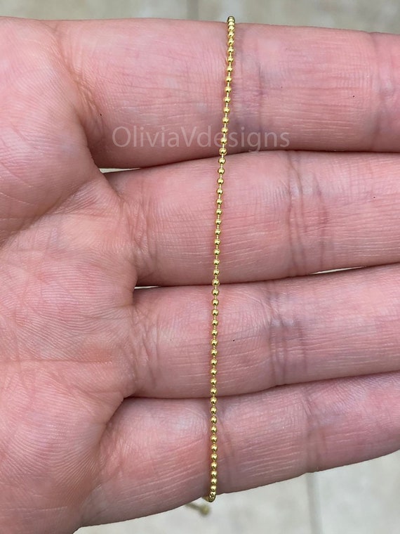 14k Gold Vermeil 925 Silver 8mm Ball Bead Chain Moon Cut Dog Tag Mens  Necklace