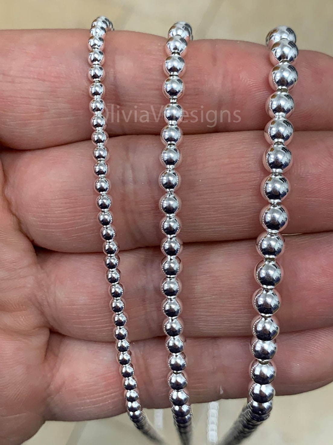 Solid 925 Sterling Silver Italian Oval Bead Rice Bead Chain Necklace or  Bracelet