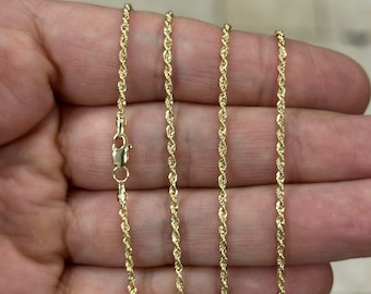 Cadena de cuerda de oro genuino sólido genuino de 18K 1,80 mm 10'' 16'' 18'' 20'' 22'' 24'' 26'' 28'' 30'' Cierre de langosta, collar de oro de 18K, genuino 18K