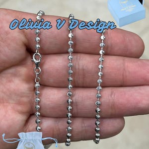 Sterling Silver Moon Cut Ball Bead Chain: Italian 925 Necklace