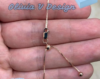 14K Rose Gold Over Sterling Silver Box Chain: Adjustable Necklace