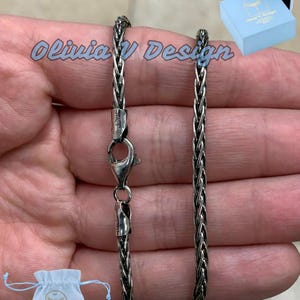 Chain Sterling Silver Oxidized Wheat Spiga Chain 3mm, Bali Woven Chain, Braided Black Chain Necklace, Rustic Chain For Pendants, 925