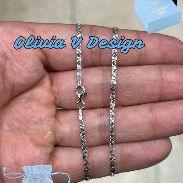 2 mm Sterling Silber Valentino Gliederkette - rhodiniert