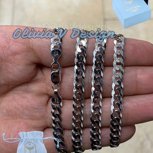 Solid 925 Sterling Silver 6mm Flat Cuban Italian Chain Necklace Bracelet Solid Flat Miami Cuban Curb Link Chain, Necklace, Gift For Him