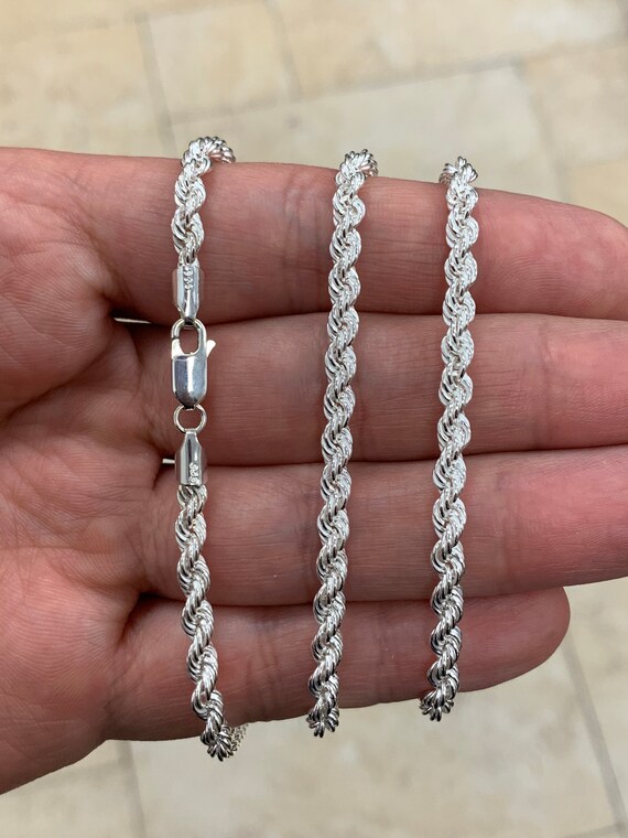 Solid 925 Sterling Silver Rope Chain 4.00mm Diamond Cut Etsy