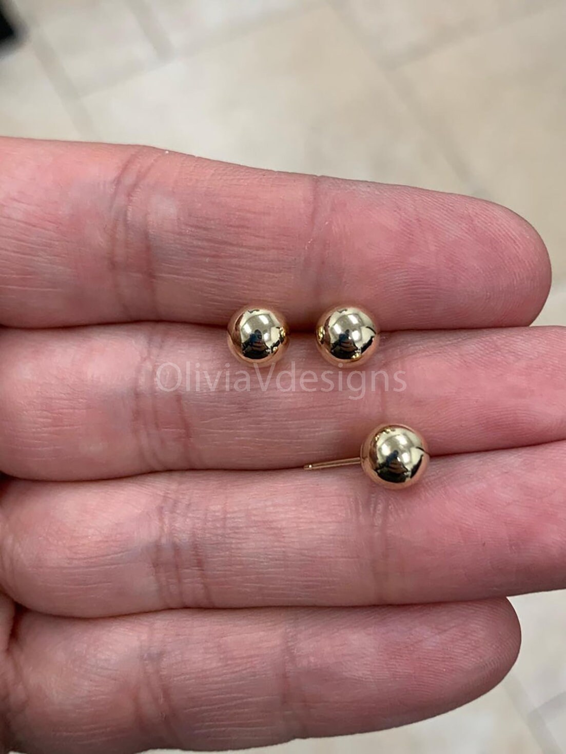 SOLID 14K Gold Ball Earrings 8MM Ball Earring Studs Gold Push SOLID 14K Gold Ball Earrings 8MM Ball Earring Studs Gold Push