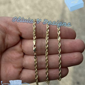 14K Solid Yellow Gold 3mm Rope Chain Necklace - Diamond-Cut