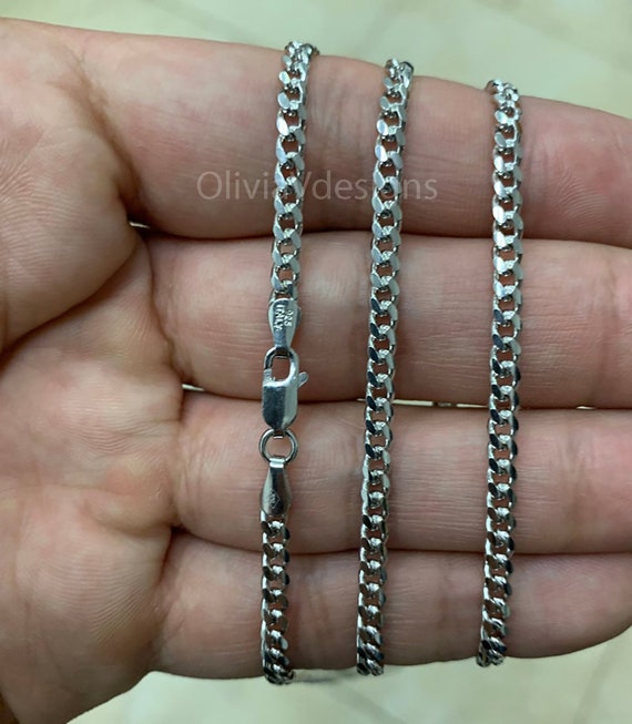 7" Solid Sterling Silver Italian 3mm Cuban Curb Link Chain Bracelet 