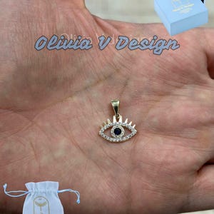 14k Gelbgold griechischen Bösen Auge Saphir Anhänger, zierliches Auge - echtes 14k Gelbgold - Anhänger Geschenk, zierlich, Glück Schutz Charm