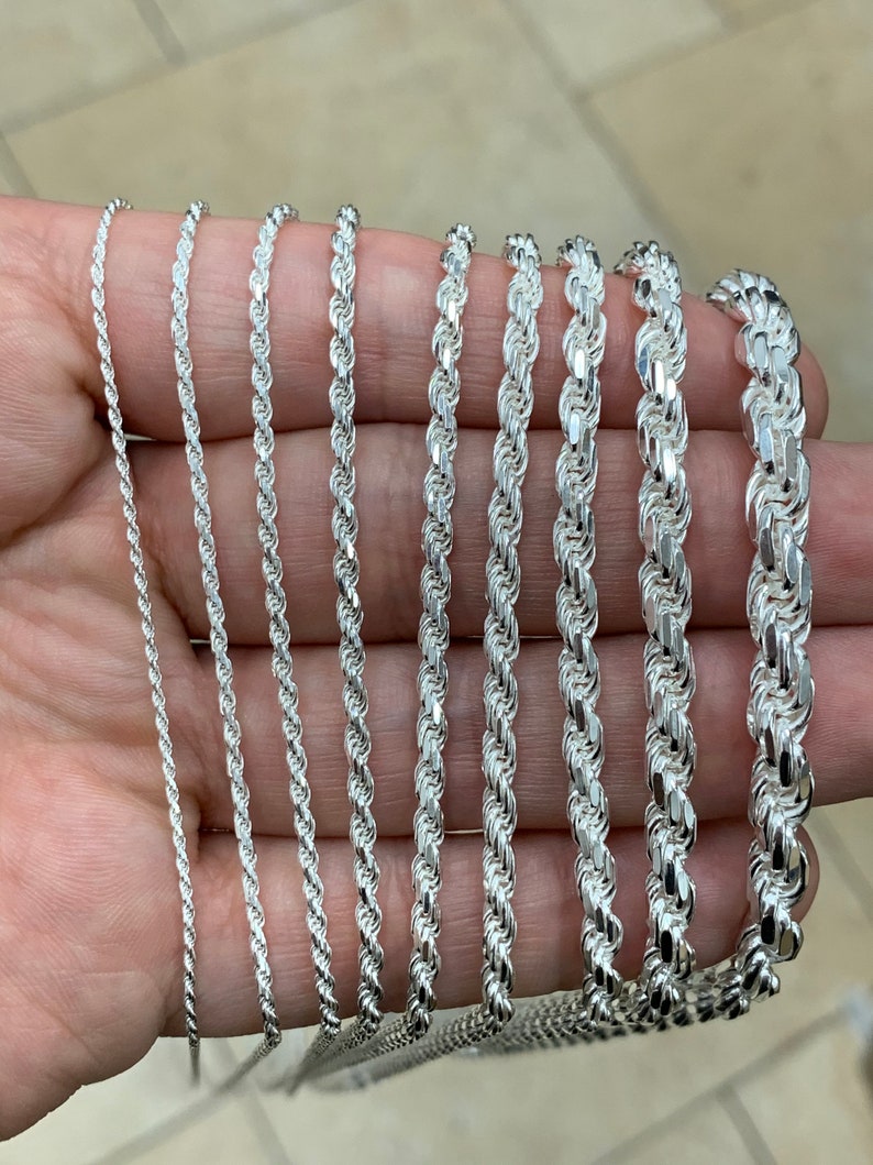 925 Sterling Silver Rope Chain Necklace Italy 1.2mm 1.5mm | Etsy