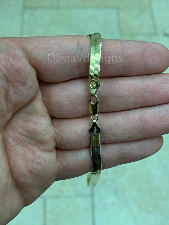 5.50mm Flexible Herringbone Bracelet Real 14K Yellow Gold Clad Silver 925 ITALY 