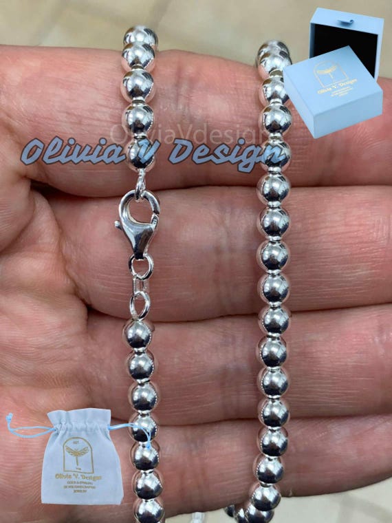 Italian 925 Sterling Silver Ball Bead Chain Necklace - 5mm - Etsy