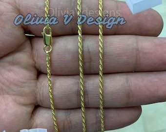 14K Gold Vermeil Sterling Silver Rope Chain: Italian Diamond Cut Necklace