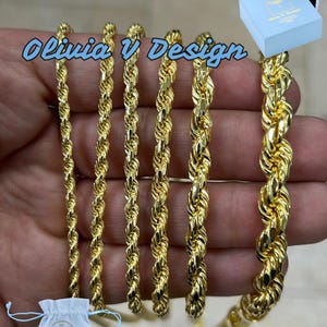 14K Yellow Gold Over 925 Sterling Silver Rope Chain Necklace 3mm 3.5mm 4mm 5mm 6.5mm 8mm, Lobster Clasp, New, Gift, Men, Woman