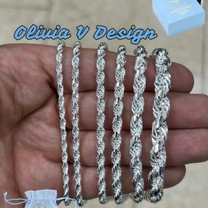 925 Sterling Silver Rope Chain Necklace 3mm 4mm 4.5mm 5mm 6.5mm 8mm, Lobster Clasp, New, Gift, Men, Woman