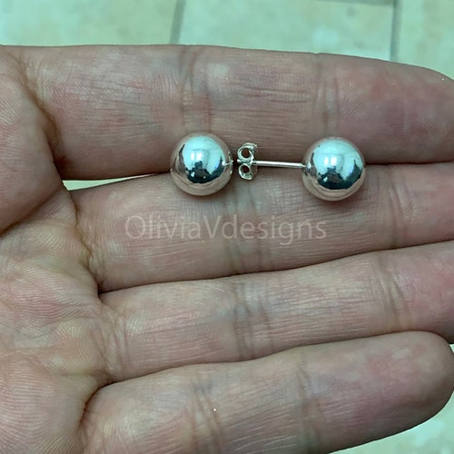 925 Sterling Silver Round Ball Stud Earrings High Polished Etsy