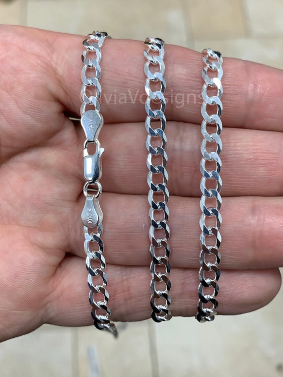 Genuine 925 Sterling Silver 3mm Curb Cuban Link Chain Necklace 16 18 20 22 24 30 
