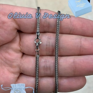 Oxidized Sterling Silver Foxtail Chain 2.1mm: Braided Rustic Necklace