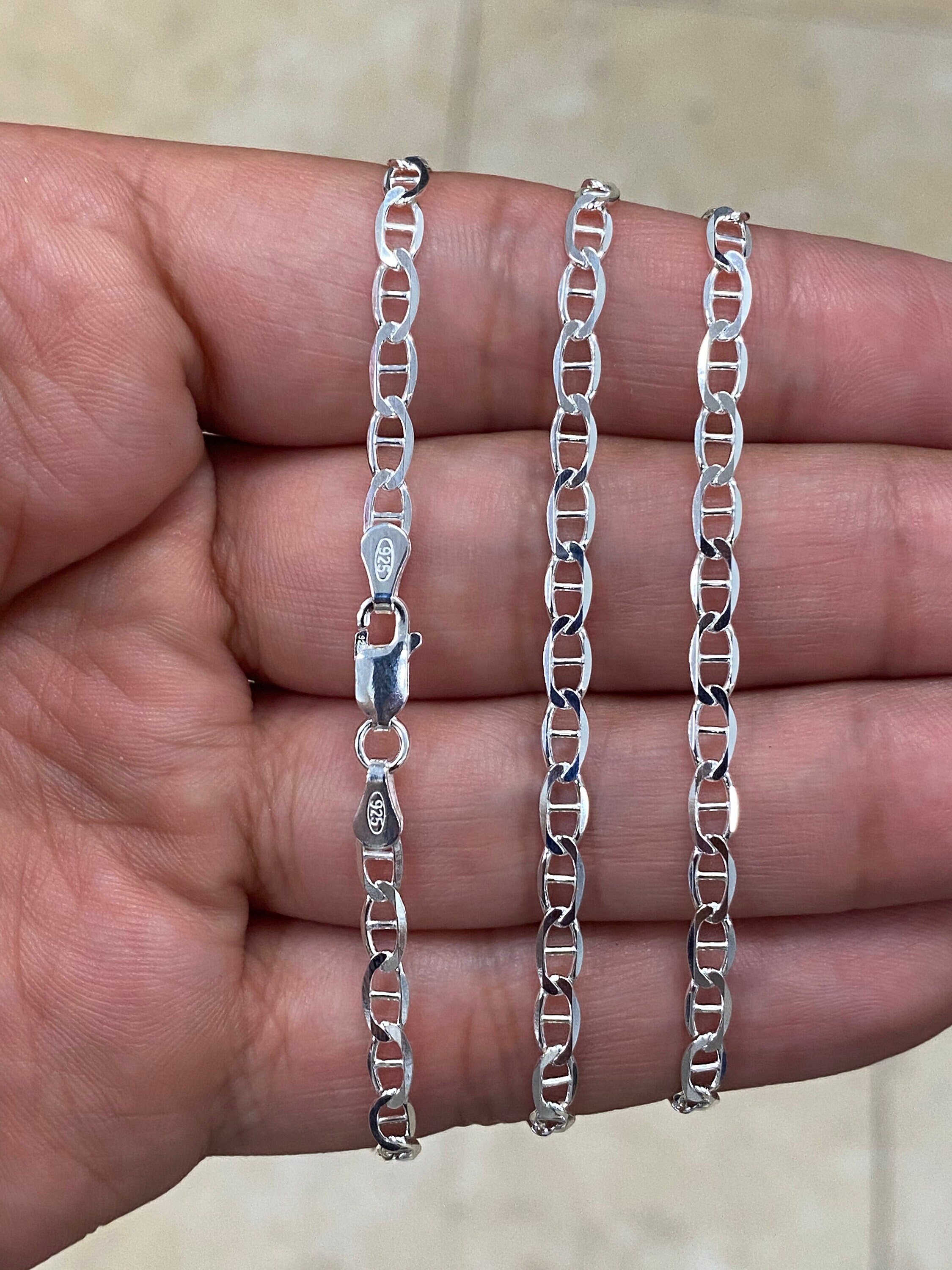Sterling Silver Unisex Two Tone 3.5MM Mariner Chain Necklace 