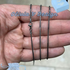 Zwarte gerhodineerde sterlingzilveren slangenketting - 1,4 mm, made in Italy