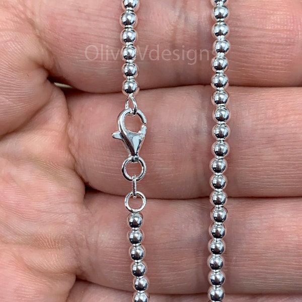 Solid 925 Sterling Silver Italian Ball Bead Chain Necklace, Made in Italy, 4mm , Sterling Silver Ball Chain, Ball Necklace Chain