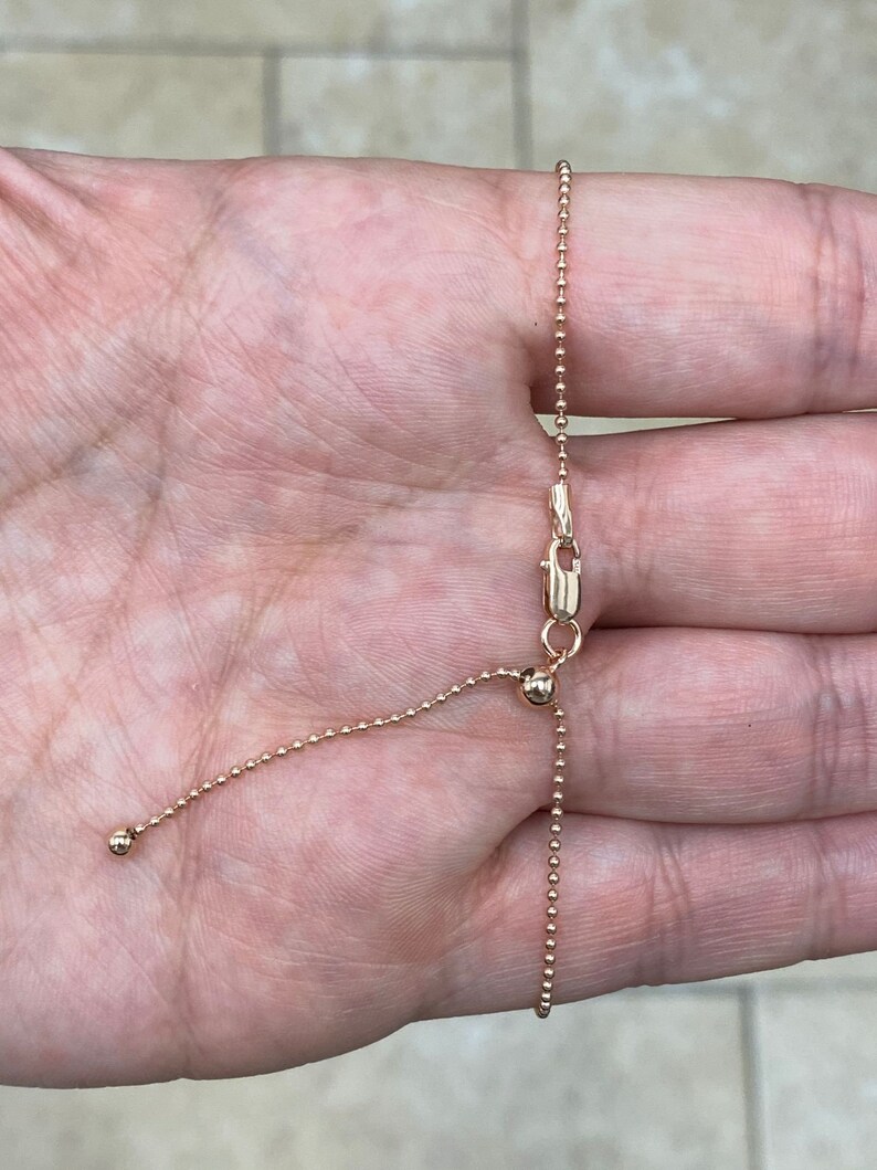 14k Rose Gold Over 925 Sterling Silver Adjustable Ball Bead Chain 1mm Necklace 925 Sterling Silver Dog Tag