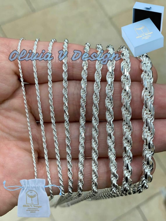 Rope Chain Necklace 3.6mm Width Diamond-cut Sterling Silver Rope Chain Necklace 3.6mm Width Diamond-cut Sterling Silver