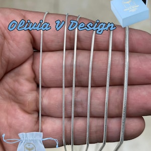 本物のソリッド 925 スターリング シルバー スネーク チェーン ネックレス 0.8 mm 1 mm 1.2 mm 1.4 mm 1.6 mm 2 mm 16 インチ、18 インチ、20 インチ、22 インチ、34 インチ、30 インチ - 本物のスネーク