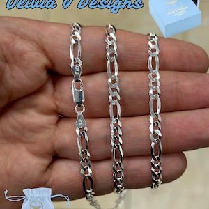 Sterling Silver Figaro Chain Necklace - 4.4mm Italian Design