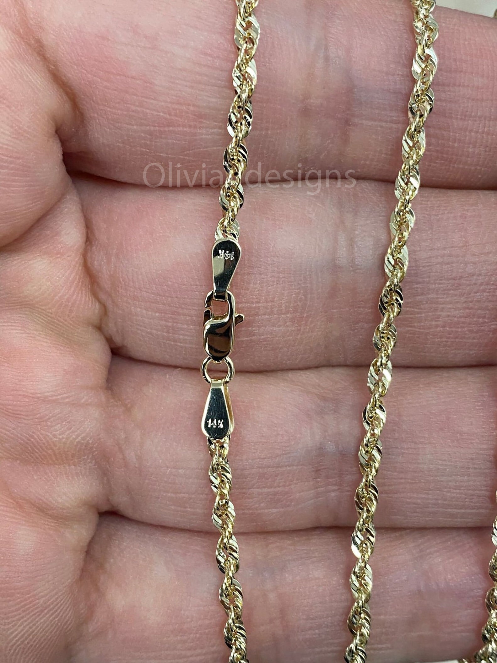 14k Gold Sparkle Rope Chain 2.00mm Light Weight Necklace Etsy