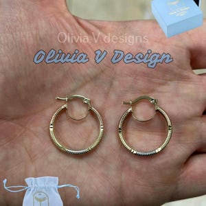 14k Gold Tri-Color Hoop Earrings: Textured Round Hoops, 24mm