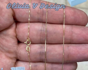 10K Solid Gold Box Chain Necklace: Delicate Layered Style