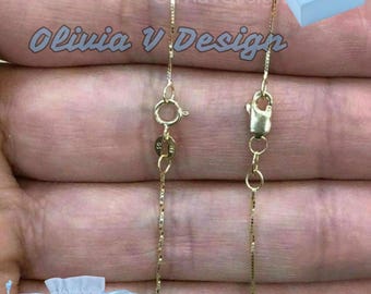 14K Solid Yellow Gold Necklace Gold Box Chain 16&quot; 18&quot; 20&quot; 22&quot; 24&quot; 26&#39;&#39; 30&#39;&#39; ,Everyday Necklace, Simple chain, Best Seller, Gift, Anniversary
