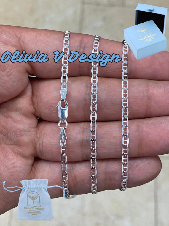 Sterling Silver 9mm Flat Marina Chain Bracelet Mens Womens Sterling Silver 9mm Flat Marina Chain Bracelet Mens Womens