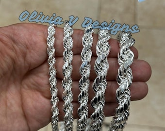 925 Sterling Silver Rope Chain Necklace for Men, Lobster Clasp