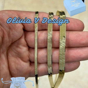 14K Gold Vermeil Herringbone Chain: 925 Sterling Silver Necklace, Italy Made