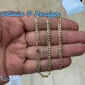 10K Solid Yellow Gold Cuban Two Tone Pave 3.5MM Link Chain Necklace Anklet 10&#39;&#39; 16&#39;&#39; 18&quot; 20&quot; 22&quot; 24&#39;&#39;, Everyday Minimal Chain, 10K Gold