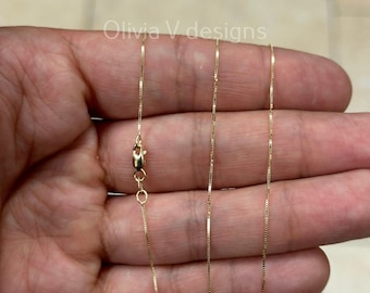 18K Solid Yellow Gold Box 0.5mm Necklace Chain With Lobster Clasp 16" 18" 20" Finished Necklace, Everyday Necklace