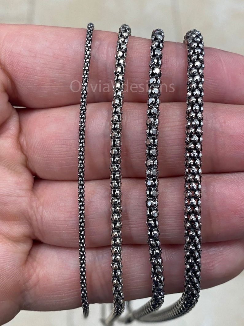 925 Sterling Silver Oxidized Popcorn Coreana Chain 1.8mm 3mm Etsy